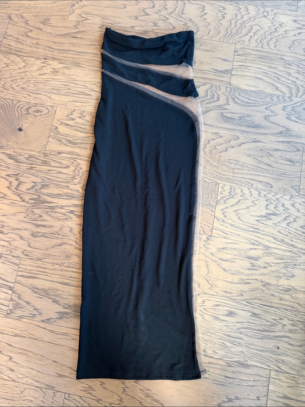 JLUXLABEL Black Maxi Dress with Nude Illusion Panels